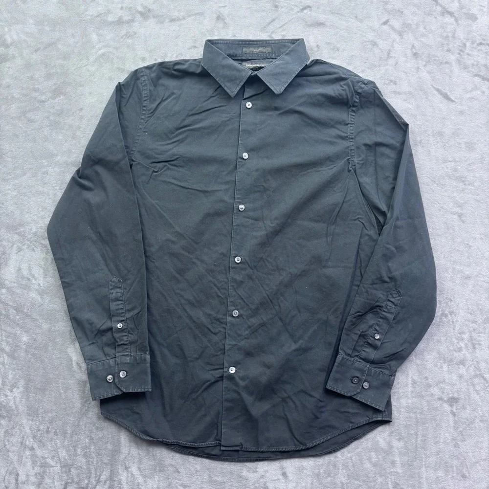 Banana Republic Mens Slim Fit Non-Iron Cotton Dress Shirt Black Large